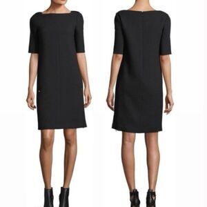 LAFAYETTE 148 Cyra Lace Panel Square-neck Dress in Black Size 12